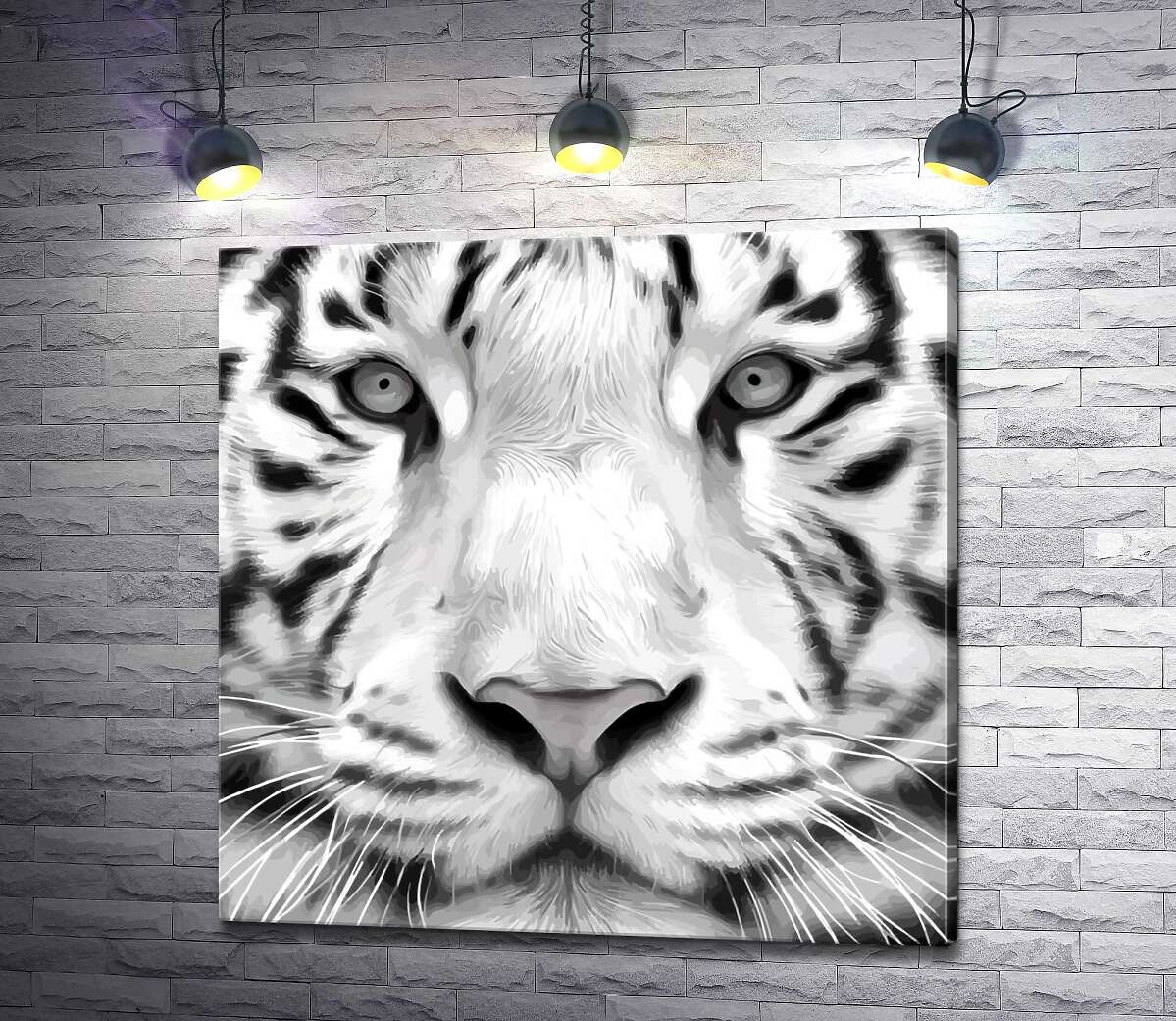 картина Чорні смужки на морді білого бенгальського тигра