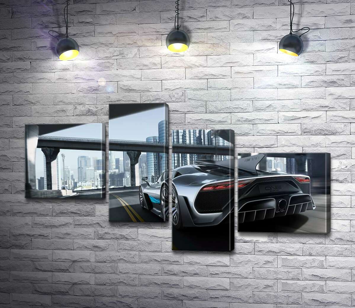 модульна картина Двомісний гіперкар Mercedes-AMG Project One їде по транспортній розв'язці (Модуль №21)