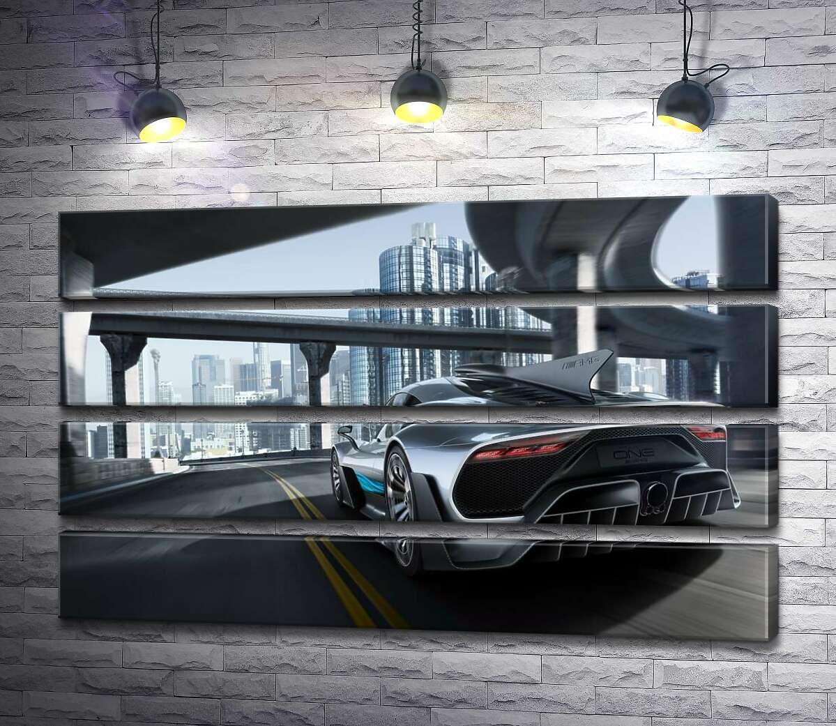 модульна картина Двомісний гіперкар Mercedes-AMG Project One їде по транспортній розв'язці (Модуль №22)