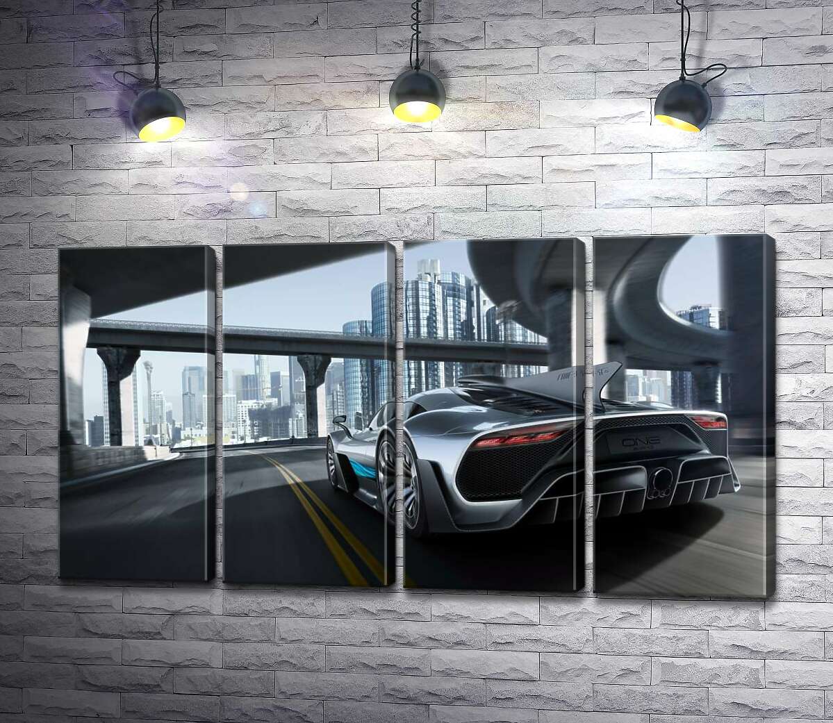модульна картина Двомісний гіперкар Mercedes-AMG Project One їде по транспортній розв'язці (Модуль №24)