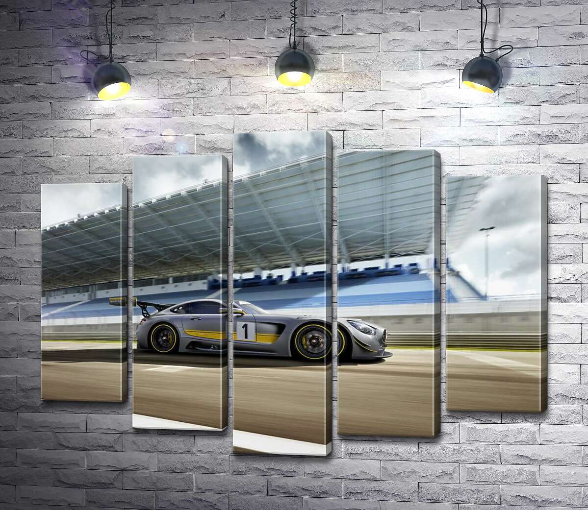 модульная картина Спортивный автомобиль Mercedes-AMG GT3 на гоночной трассе (Модуль №4)