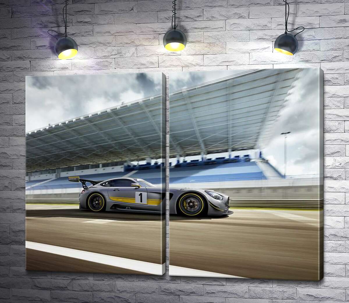 модульная картина Спортивный автомобиль Mercedes-AMG GT3 на гоночной трассе