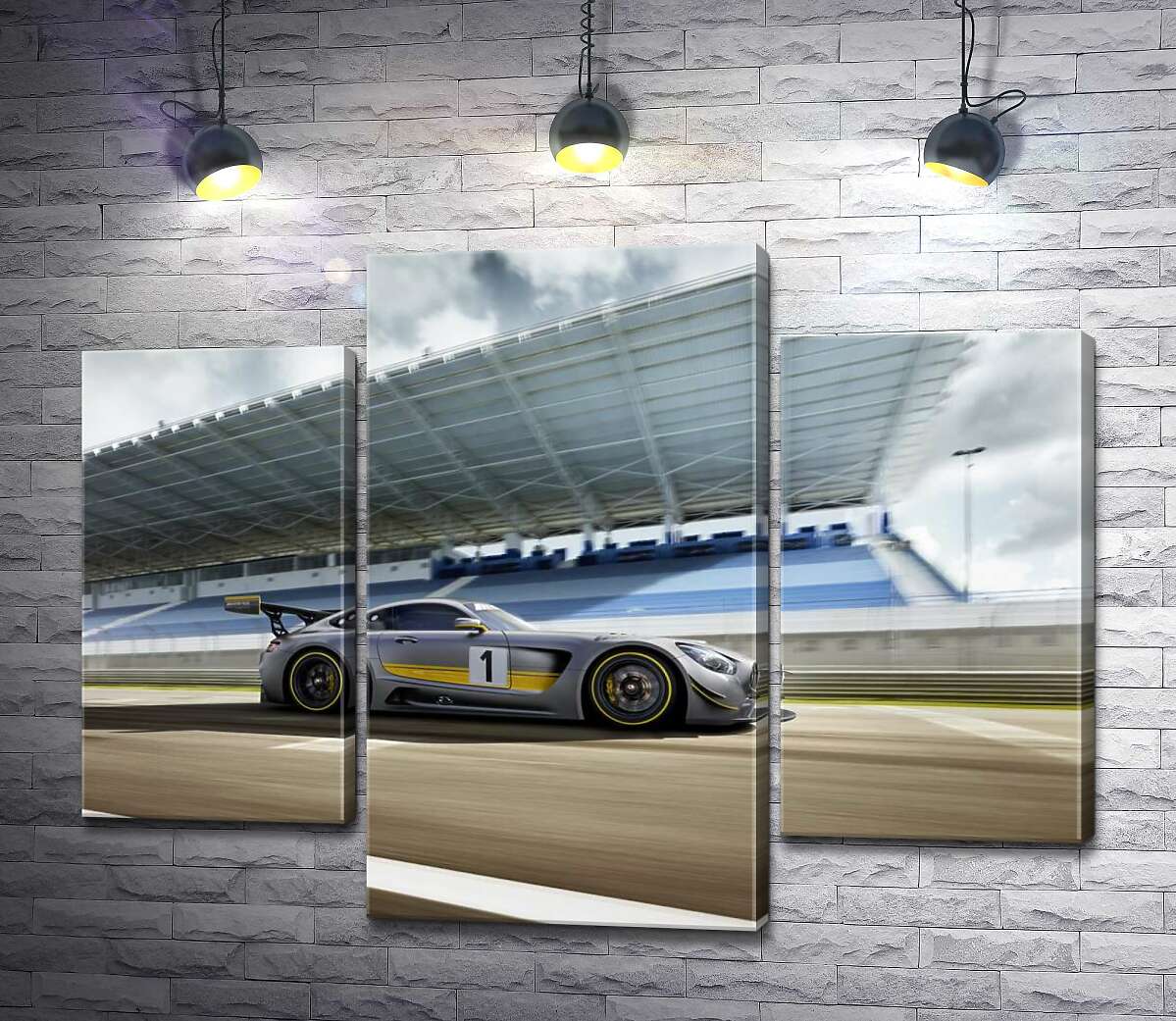 модульная картина Спортивный автомобиль Mercedes-AMG GT3 на гоночной трассе (Модуль №10)