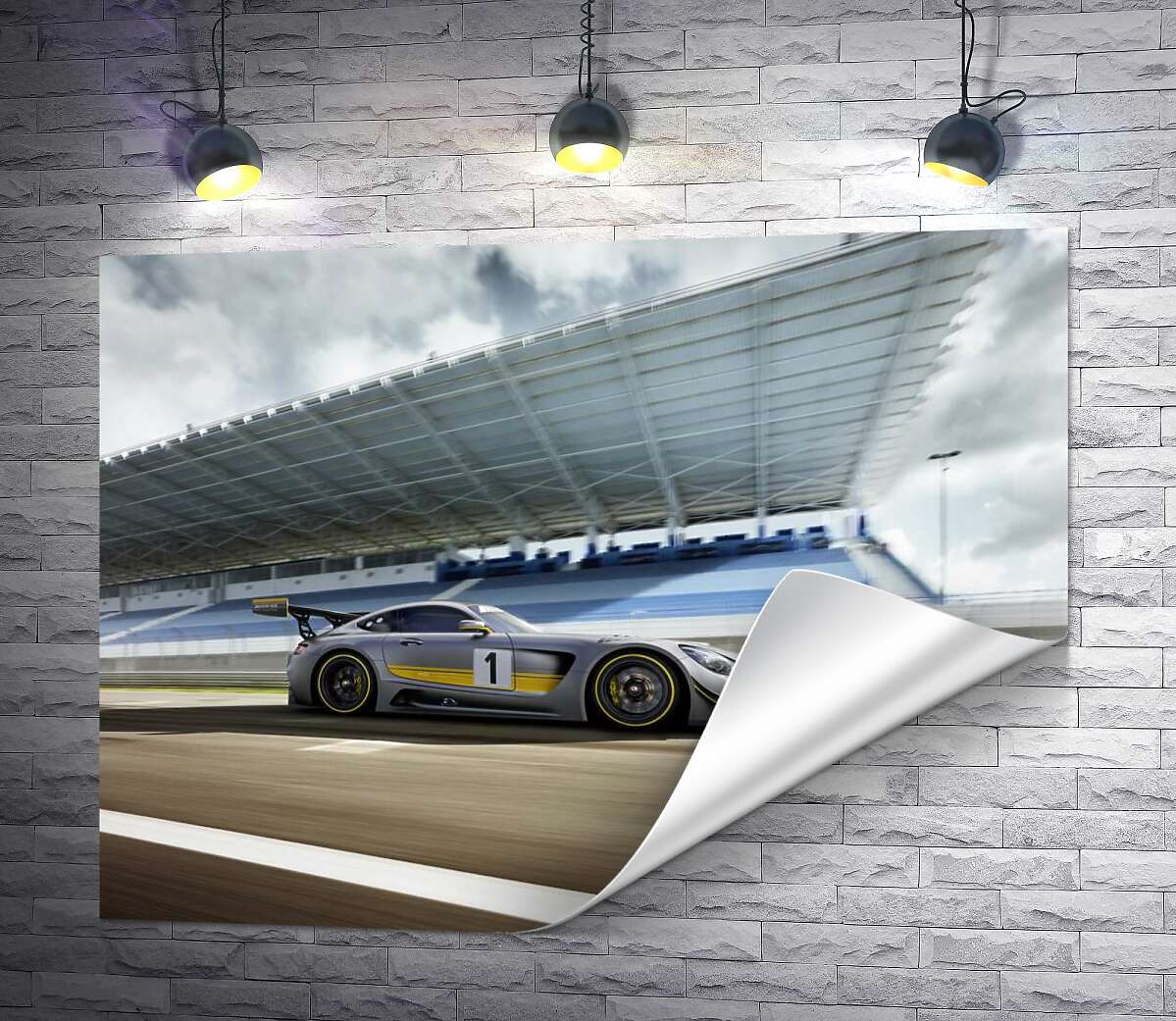 печать Спортивный автомобиль Mercedes-AMG GT3 на гоночной трассе