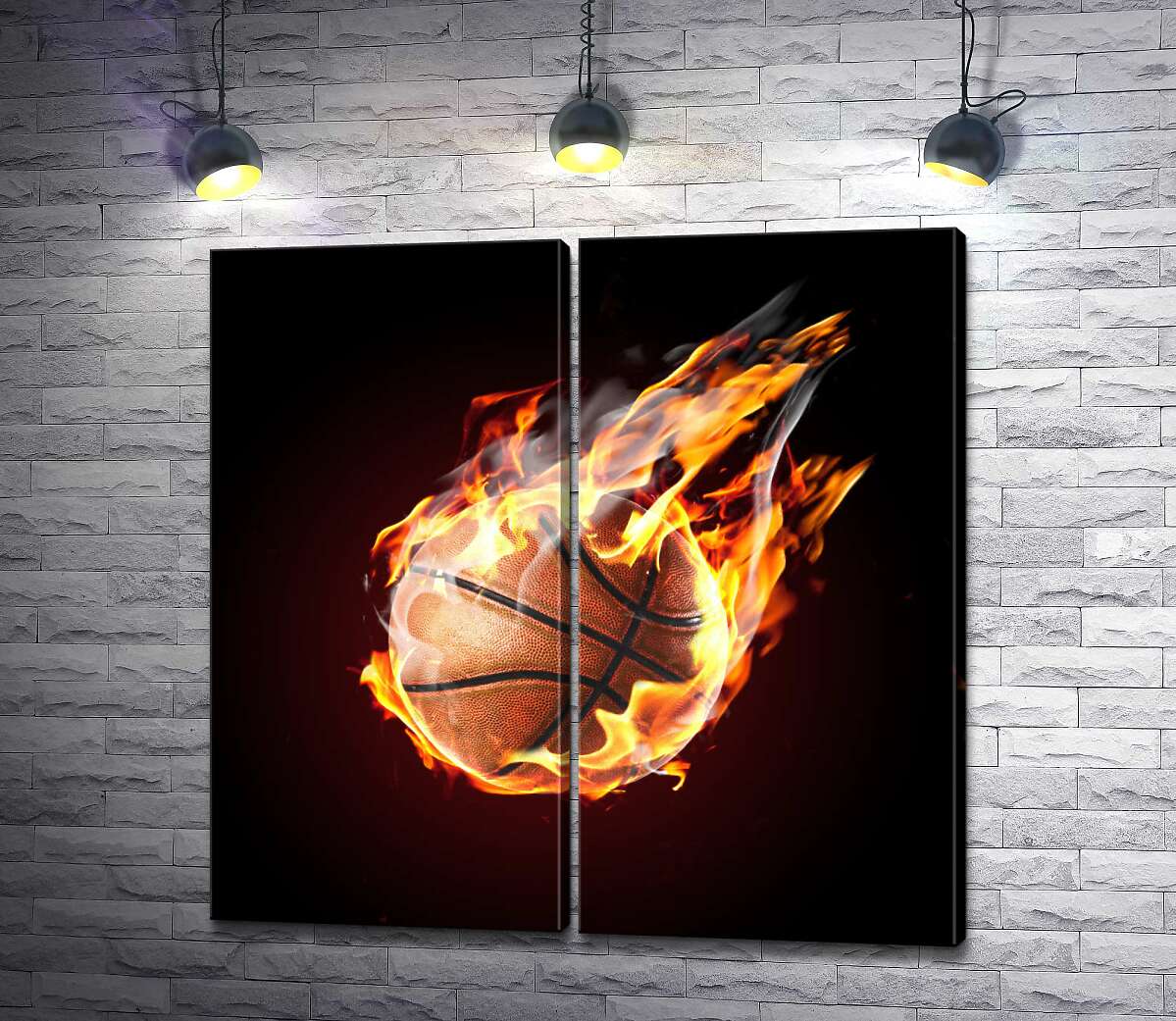 модульна картина Баскетбольний м'яч у вогняному польоті