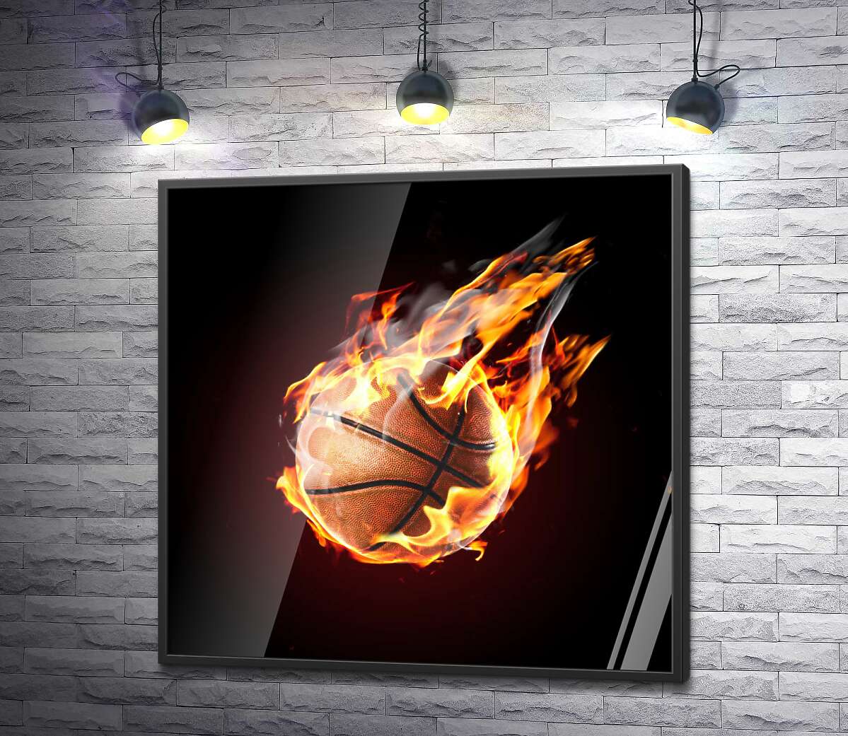 постер Баскетбольный мяч в огненном полете
