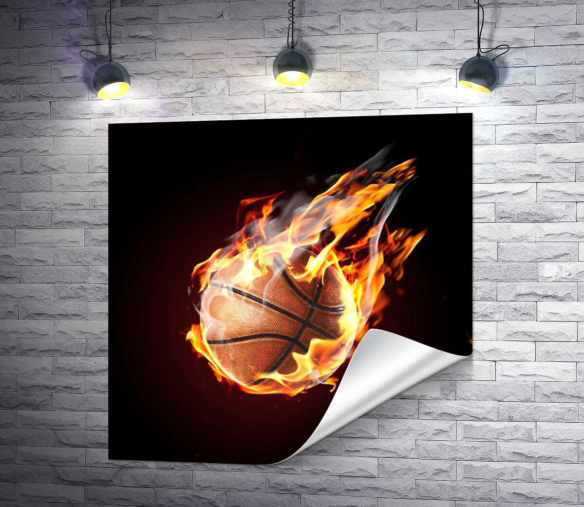 друк Баскетбольний м'яч у вогняному польоті