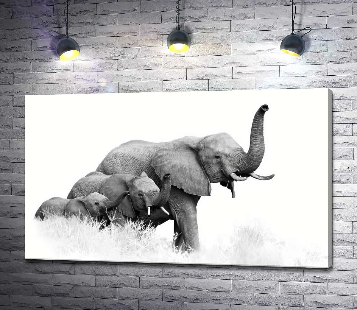 картина Семья слонов гуляет по саванне