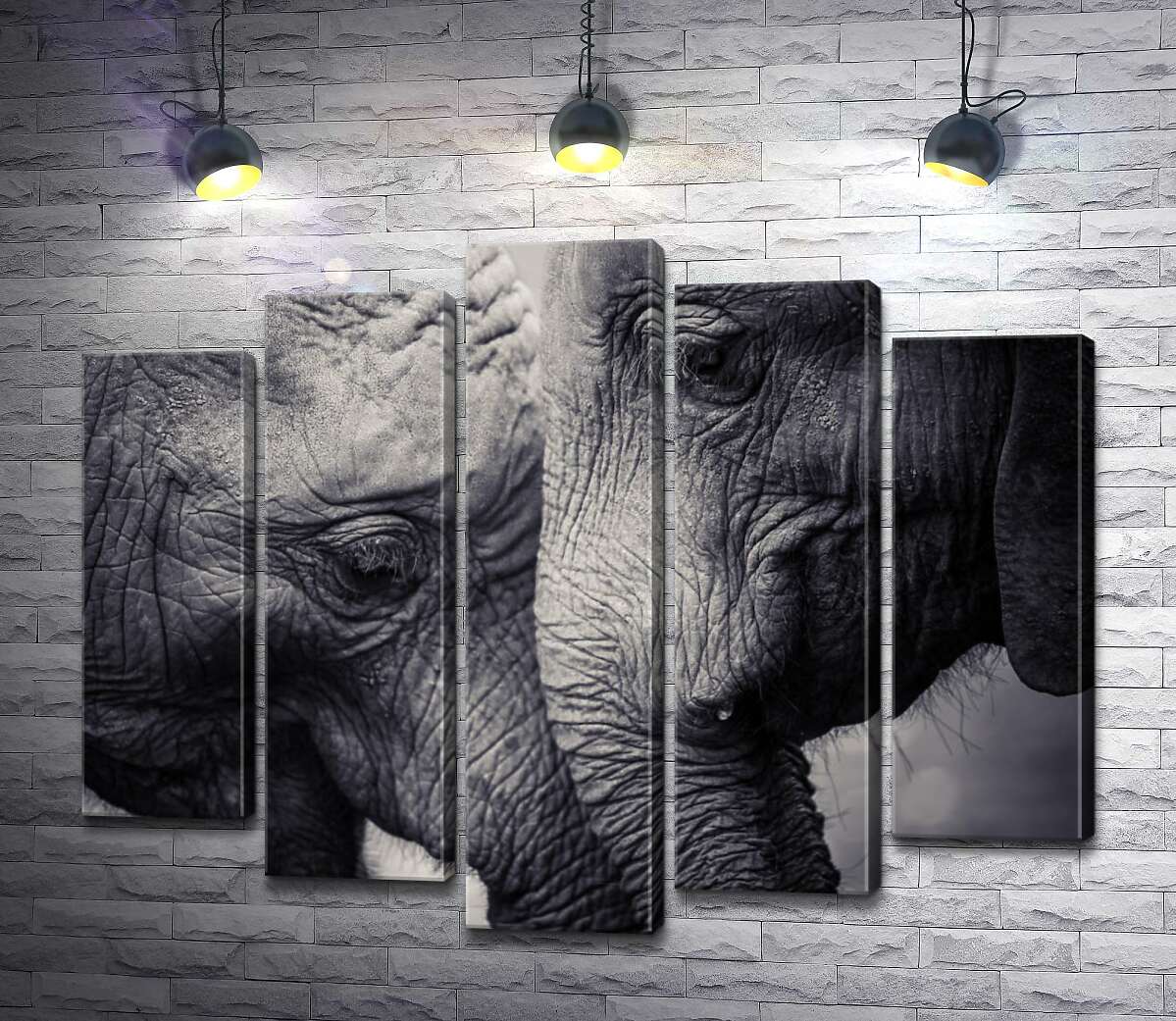 модульная картина Двое серых слонов ластятся друг к другу (Модуль №4)