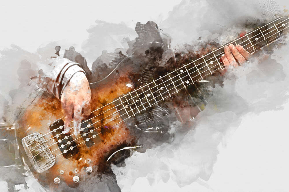 картина-постер Акварельно-пастельный силуэт гитары и рук музыканта