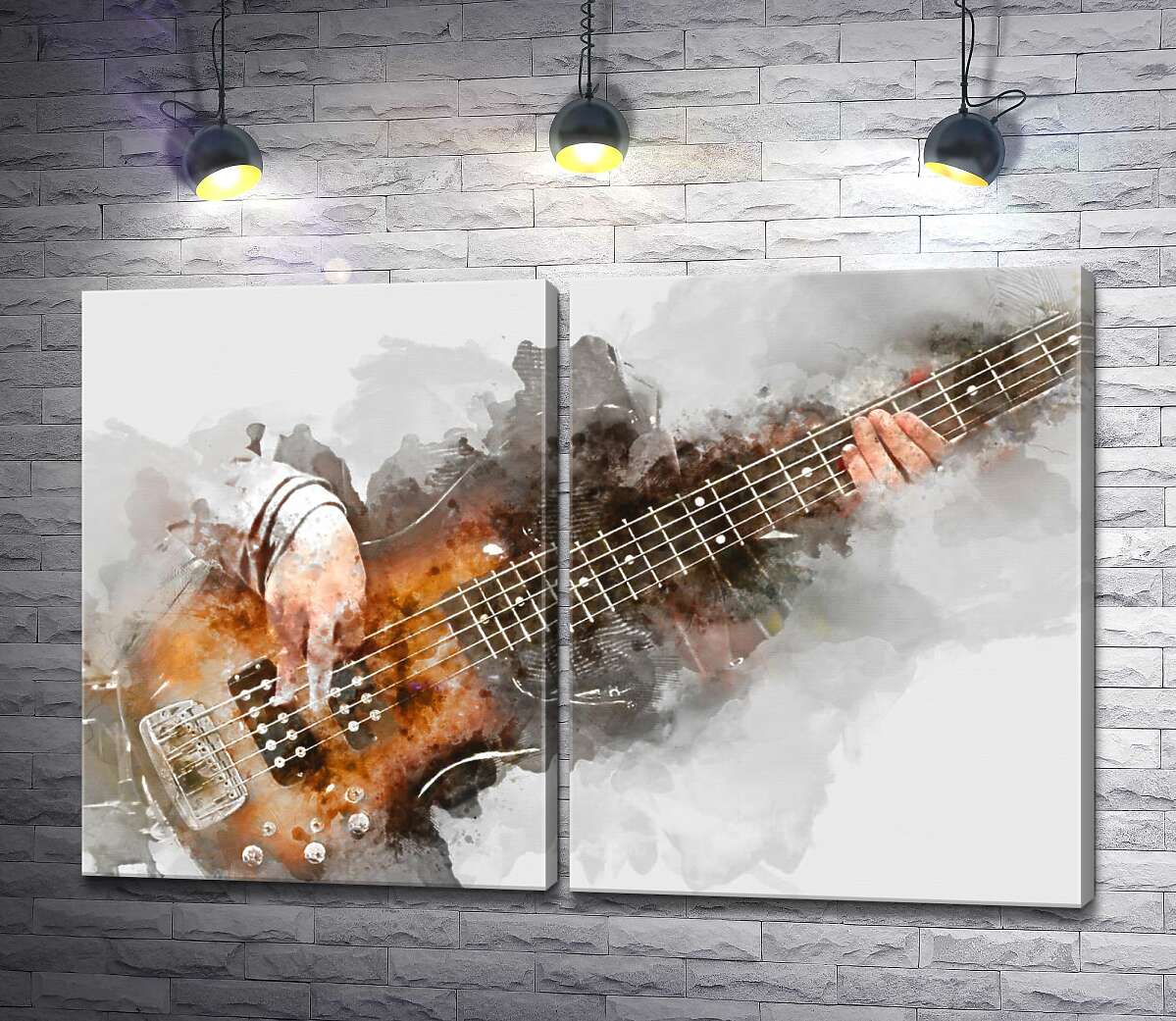 модульная картина Акварельно-пастельный силуэт гитары и рук музыканта