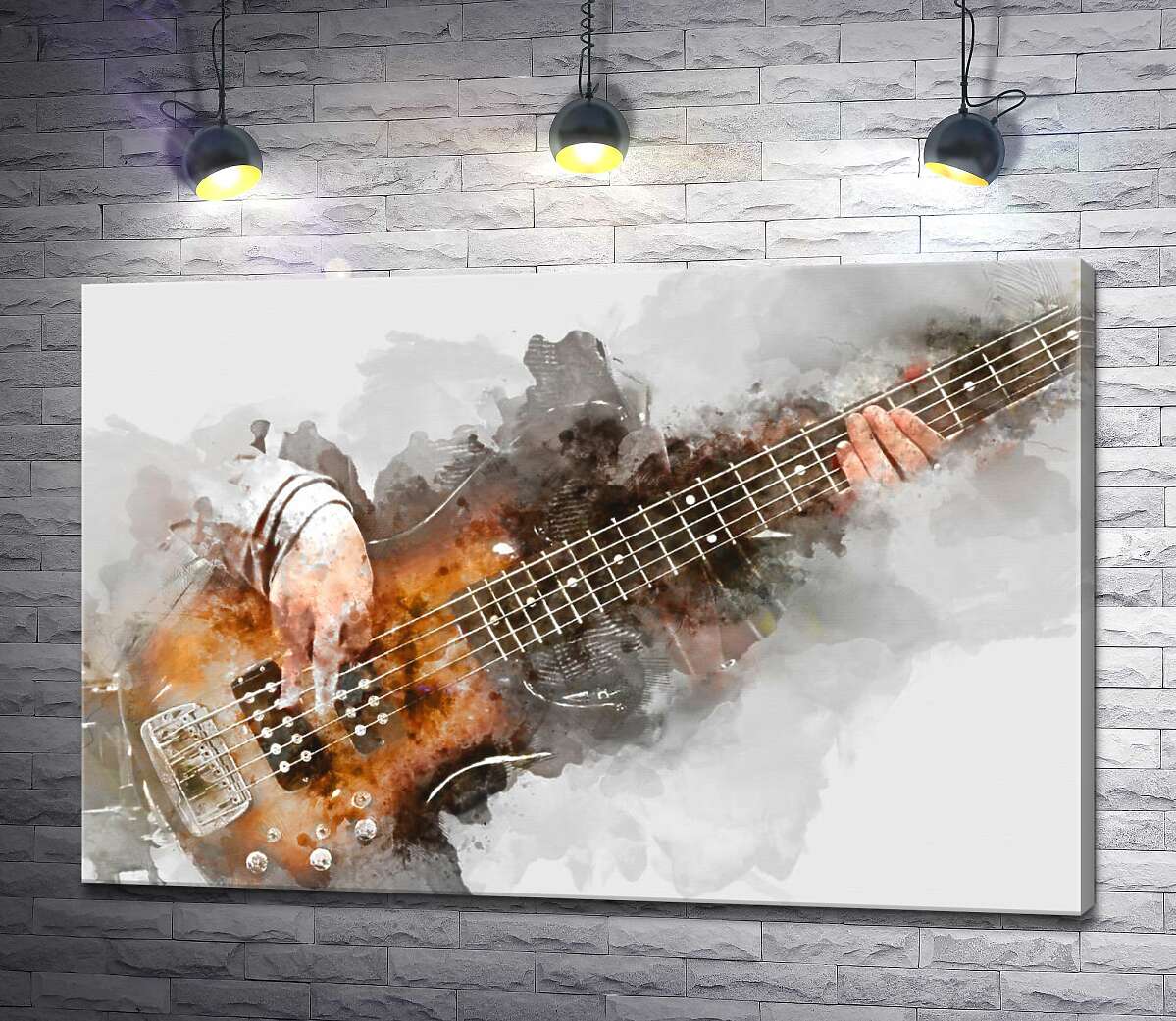 картина Акварельно-пастельний силует гітари та рук музиканта