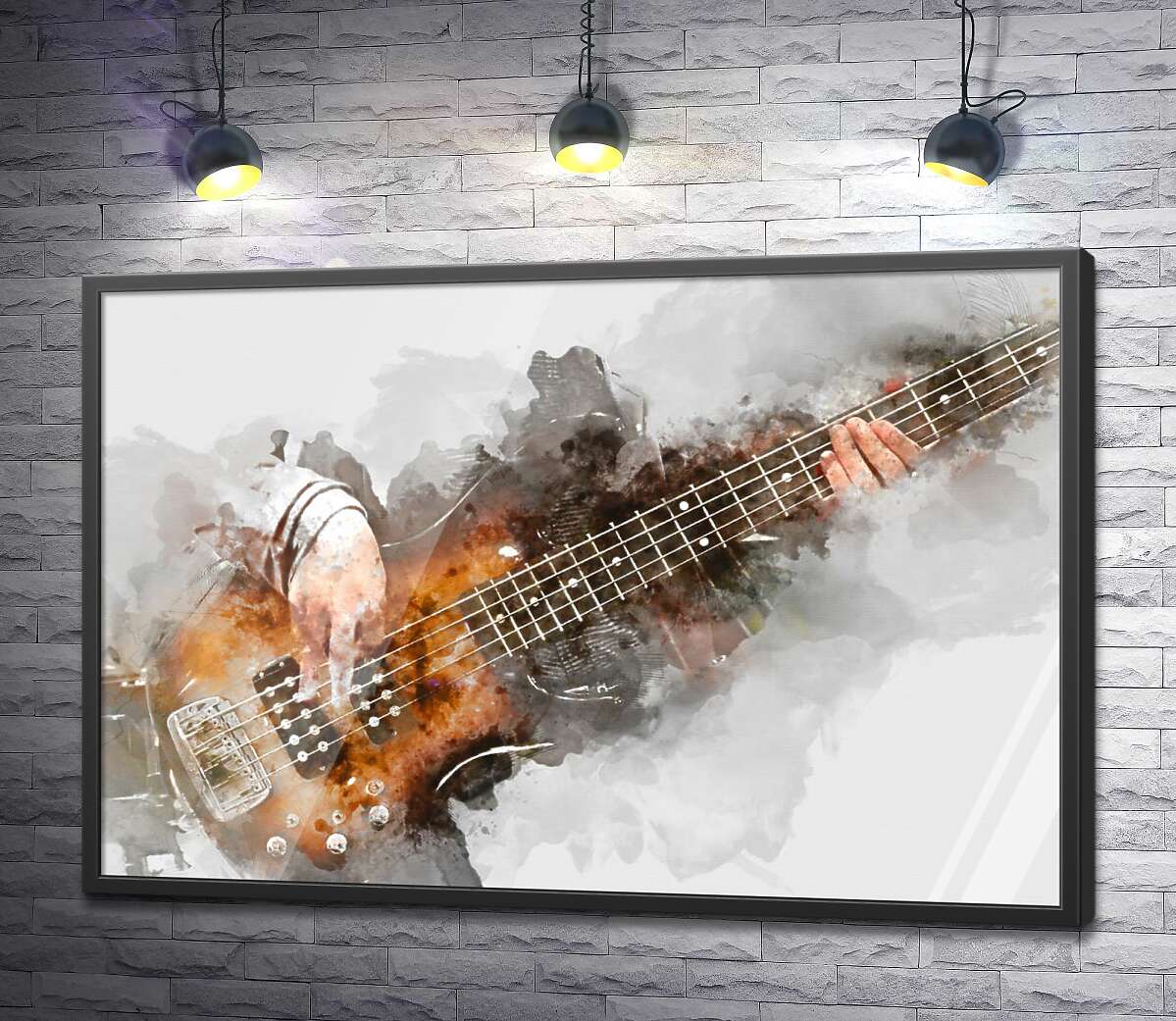 постер Акварельно-пастельний силует гітари та рук музиканта