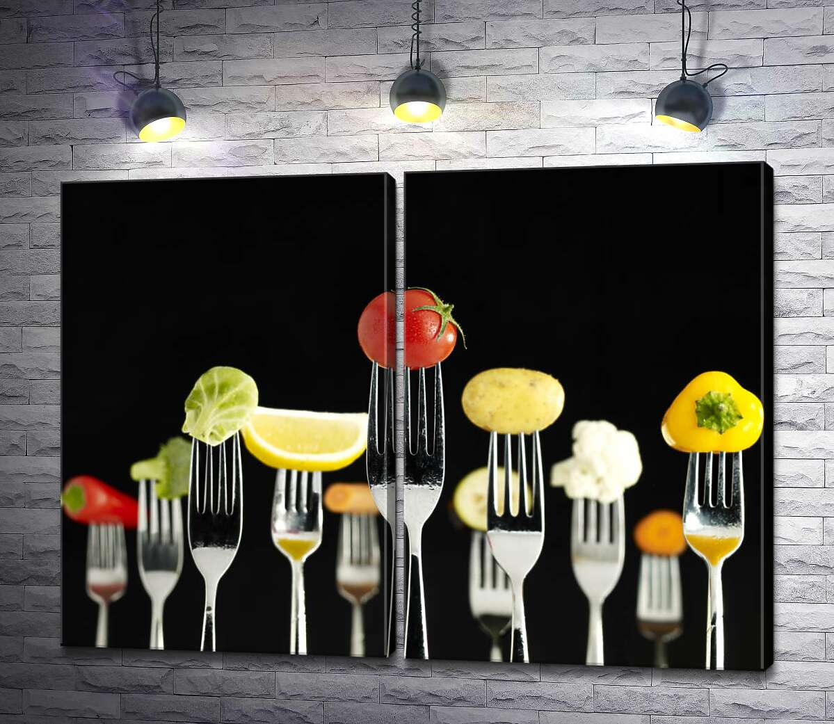 модульная картина Свежие краски овощей на вилках