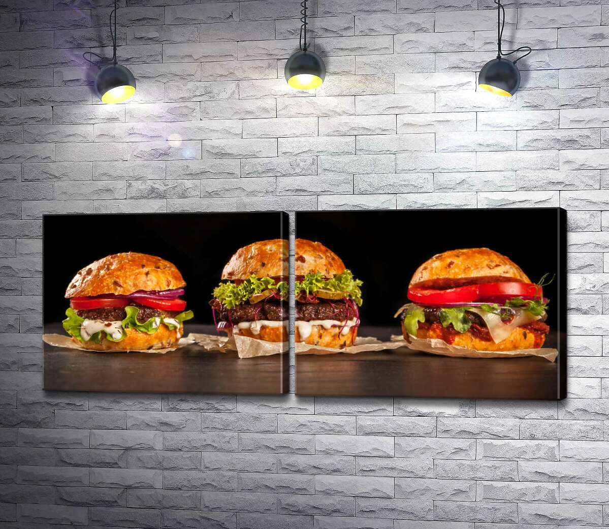 модульна картина Запашне тріо свіжих гамбургерів