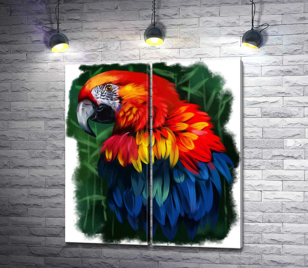 модульная картина Шелковая красота перьев яркого попугая ара