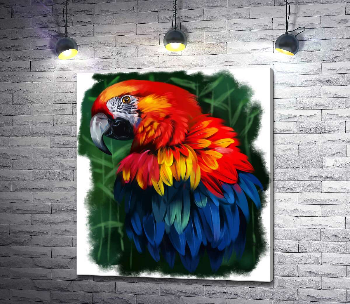 картина Шелковая красота перьев яркого попугая ара