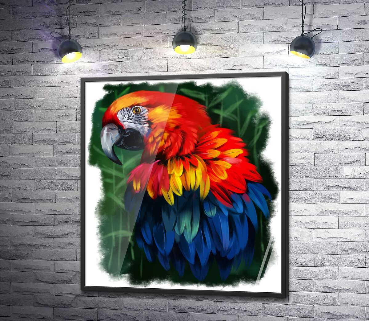 постер Шовкова краса пір'їн яскравого папуги ара