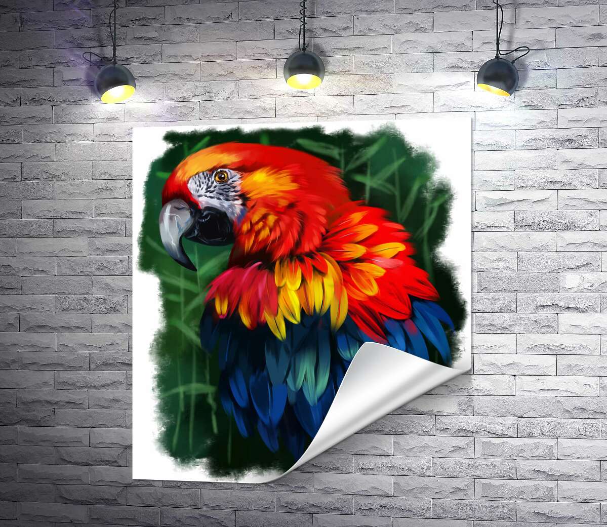 печать Шелковая красота перьев яркого попугая ара