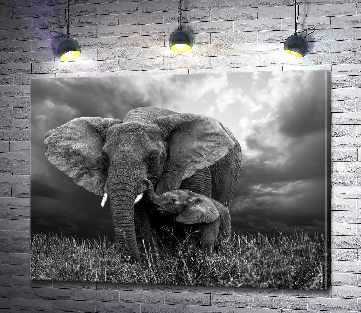 картина Гроза насувається на сім'ю слонів
