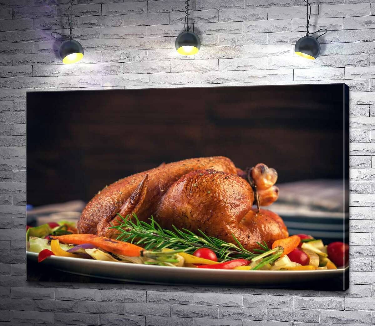 картина Хрустящая запеченная курица на подушке из овощей