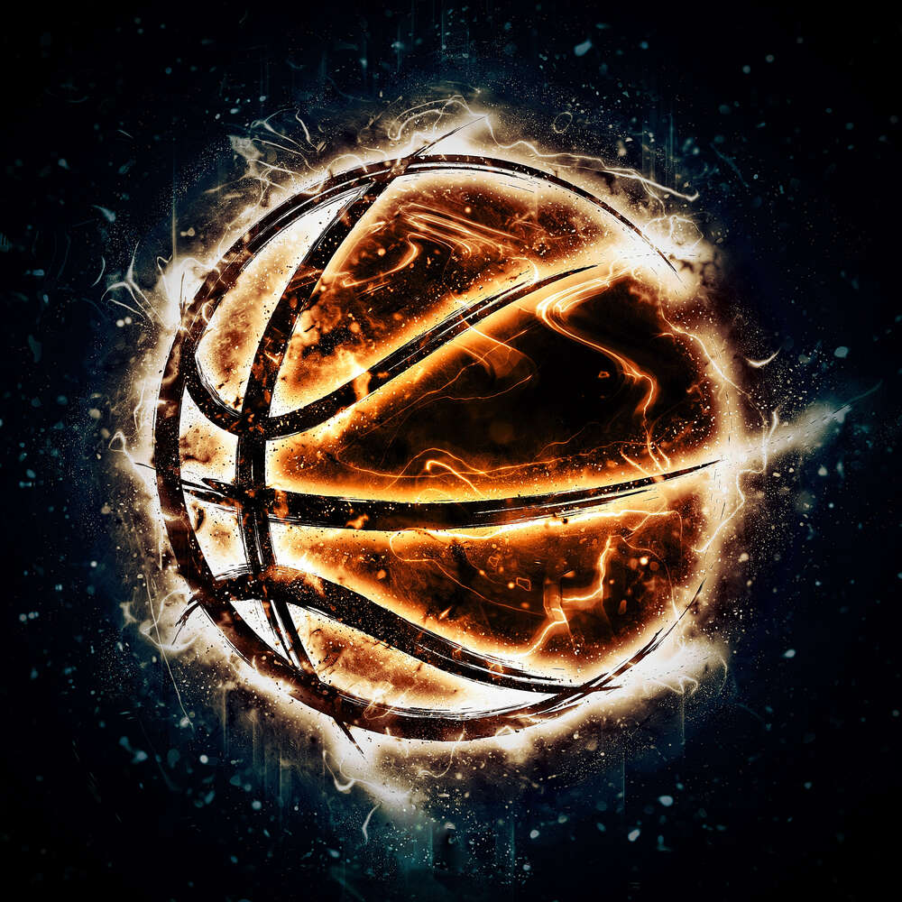 картина-постер Баскетбольный мяч, подсвеченный белыми красками