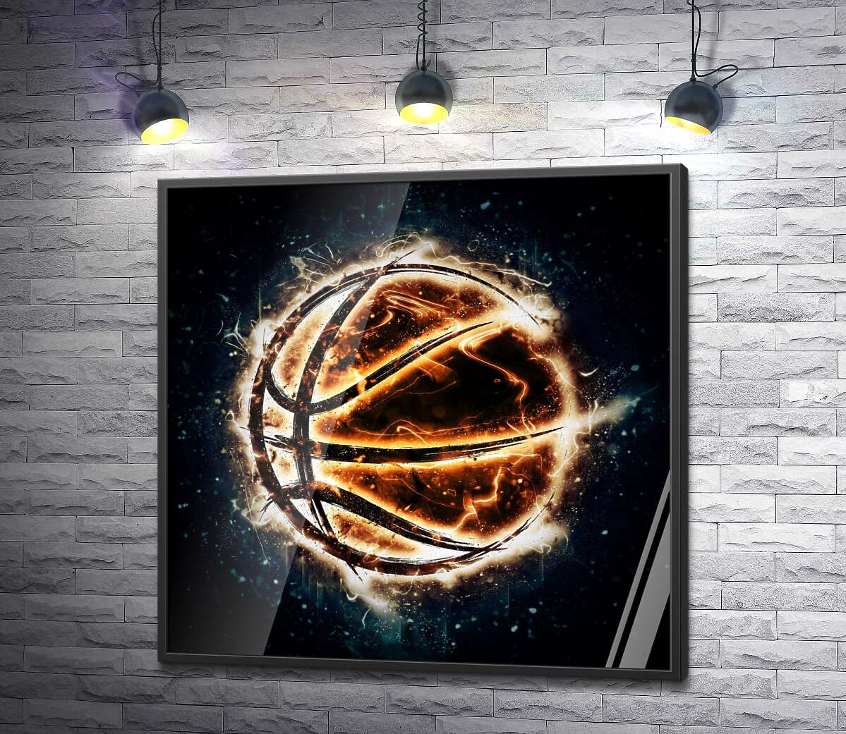 постер Баскетбольний м'яч, підсвічений білими фарбами