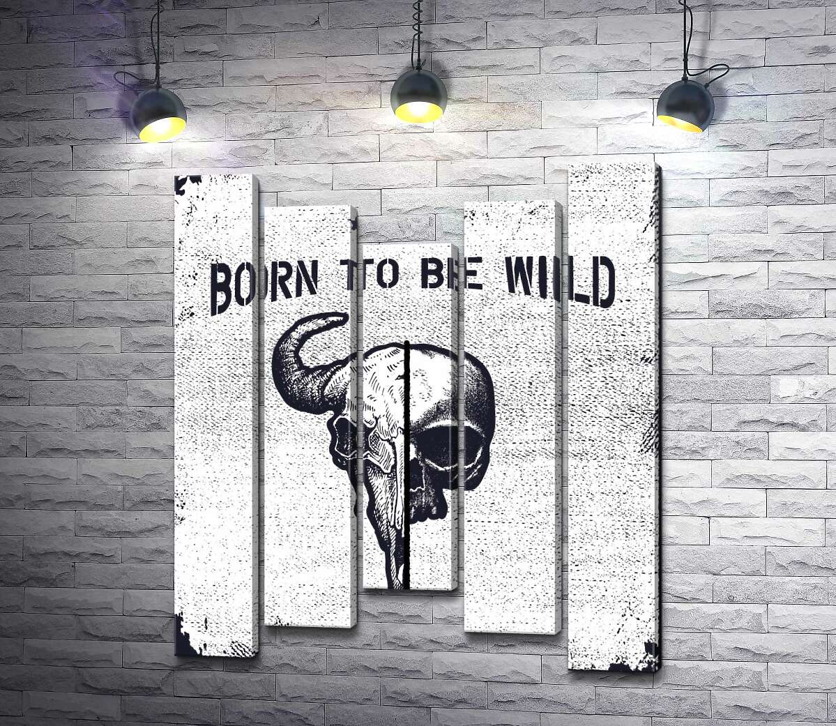 модульна картина Єднання черепів людини та бика під фразою "born to be wild" (Модуль №27)