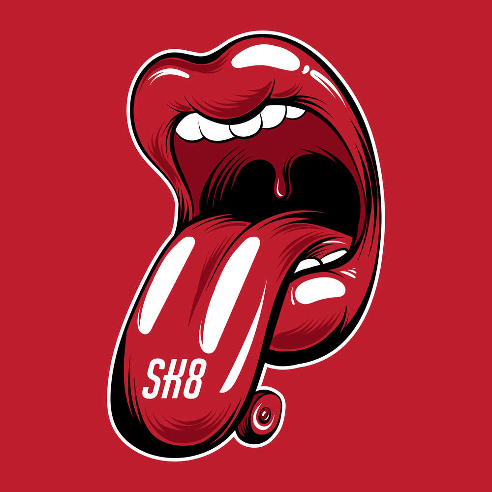 картина-постер Червоний скейт на кінчику язика