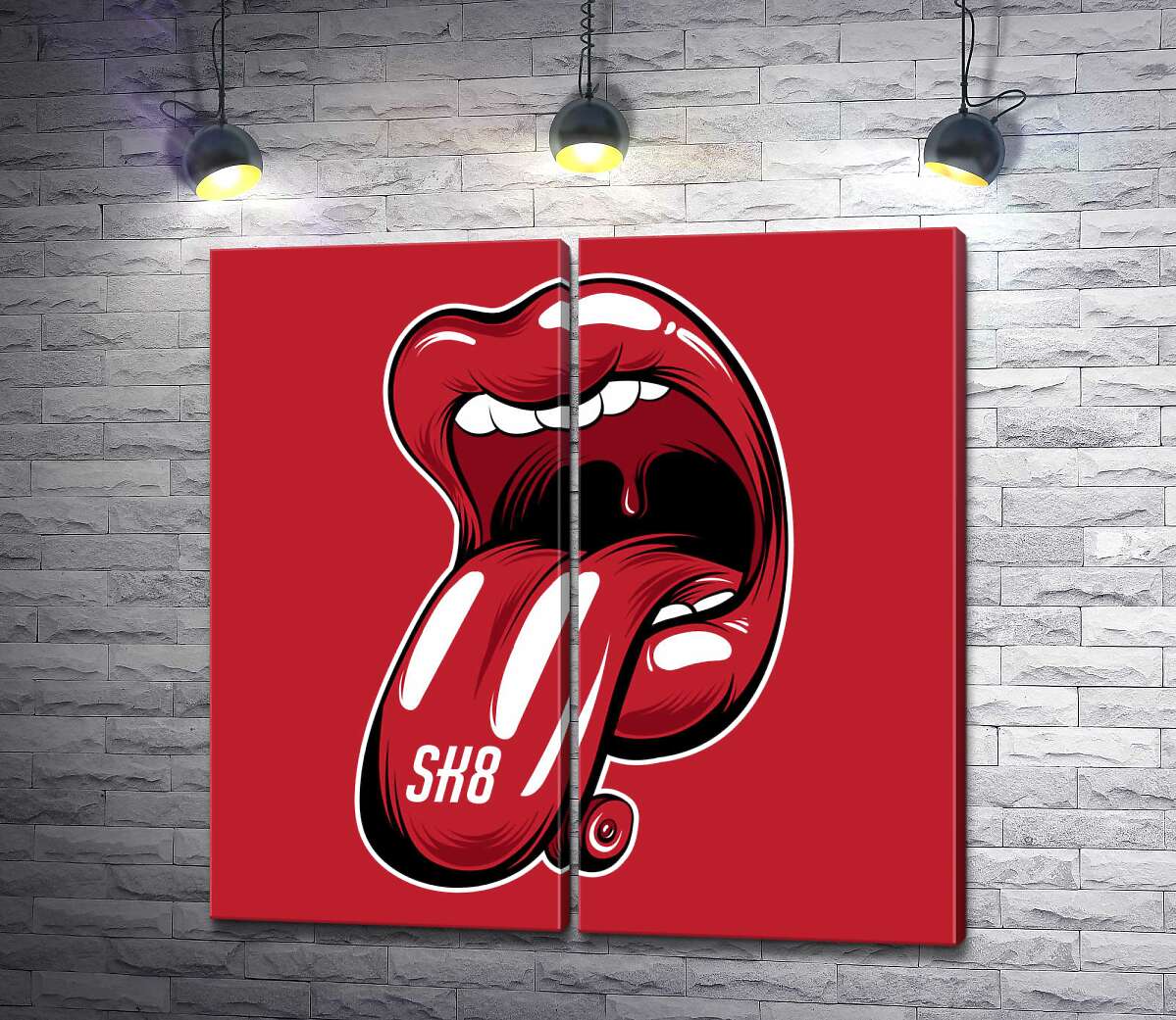 модульна картина Червоний скейт на кінчику язика