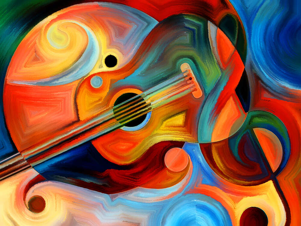 картина-постер Скрипичный ключ очерчивает форму гитары