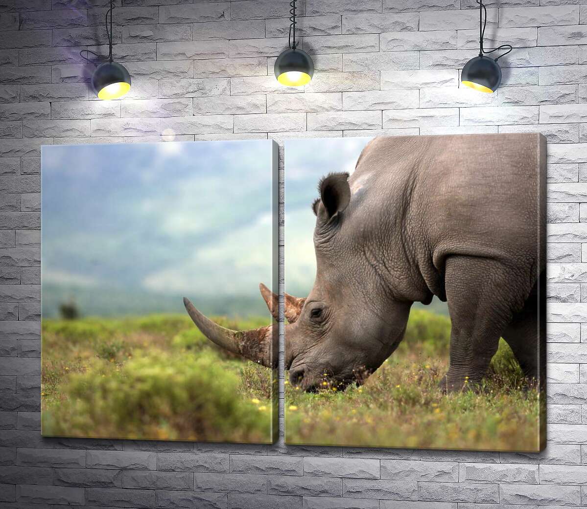 модульная картина Покой природы в силуэте носорога