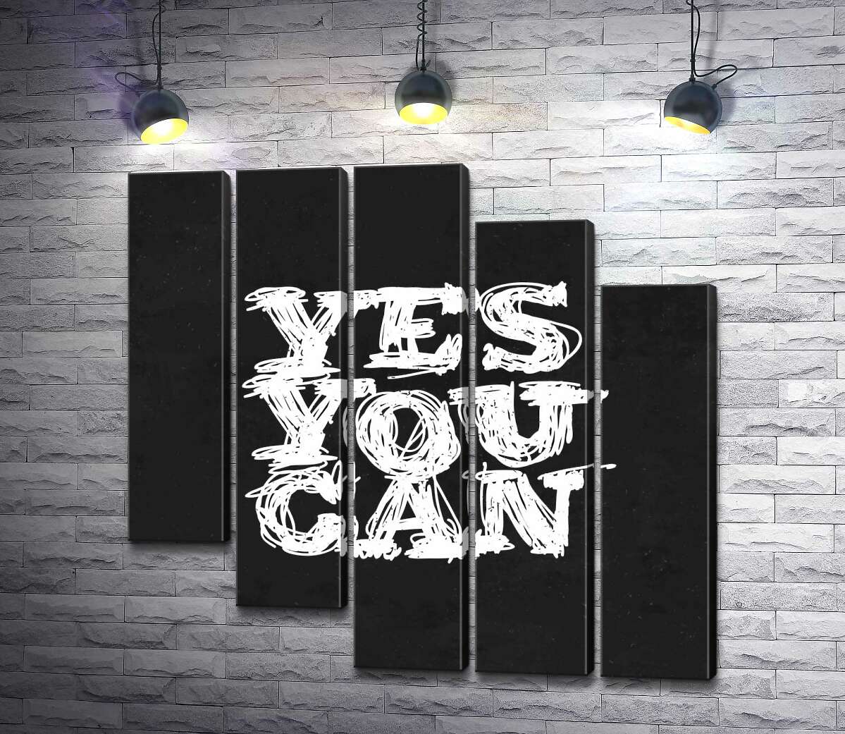 модульна картина Чорний фон виділяє білу фразу "yes you can" (Модуль №28)