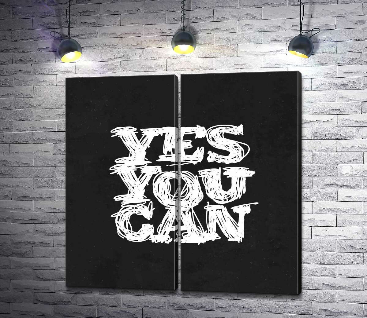 модульна картина Чорний фон виділяє білу фразу "yes you can"