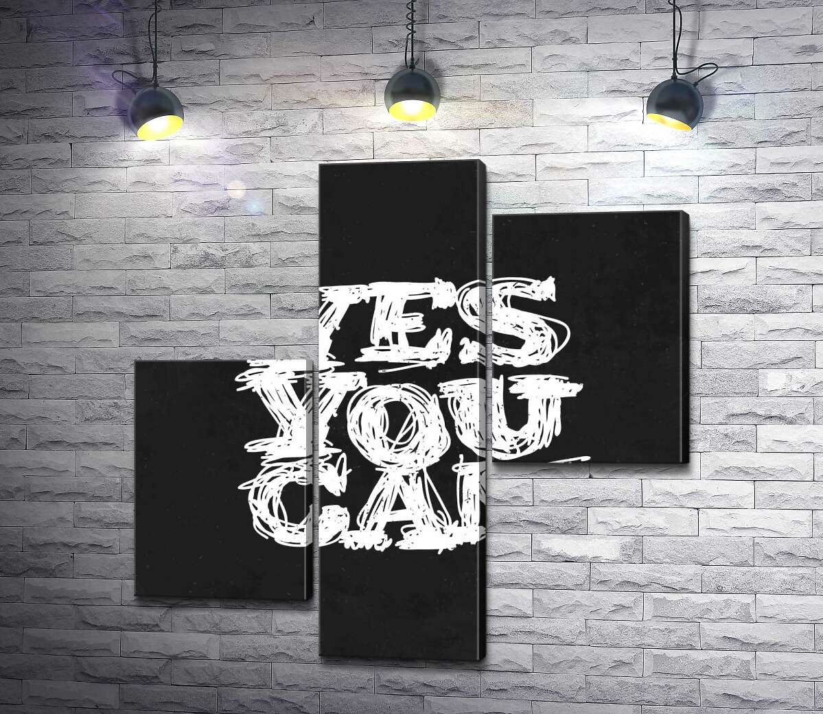 модульная картина Черный фон выделяет белую фразу "yes you can" (Модуль №12)