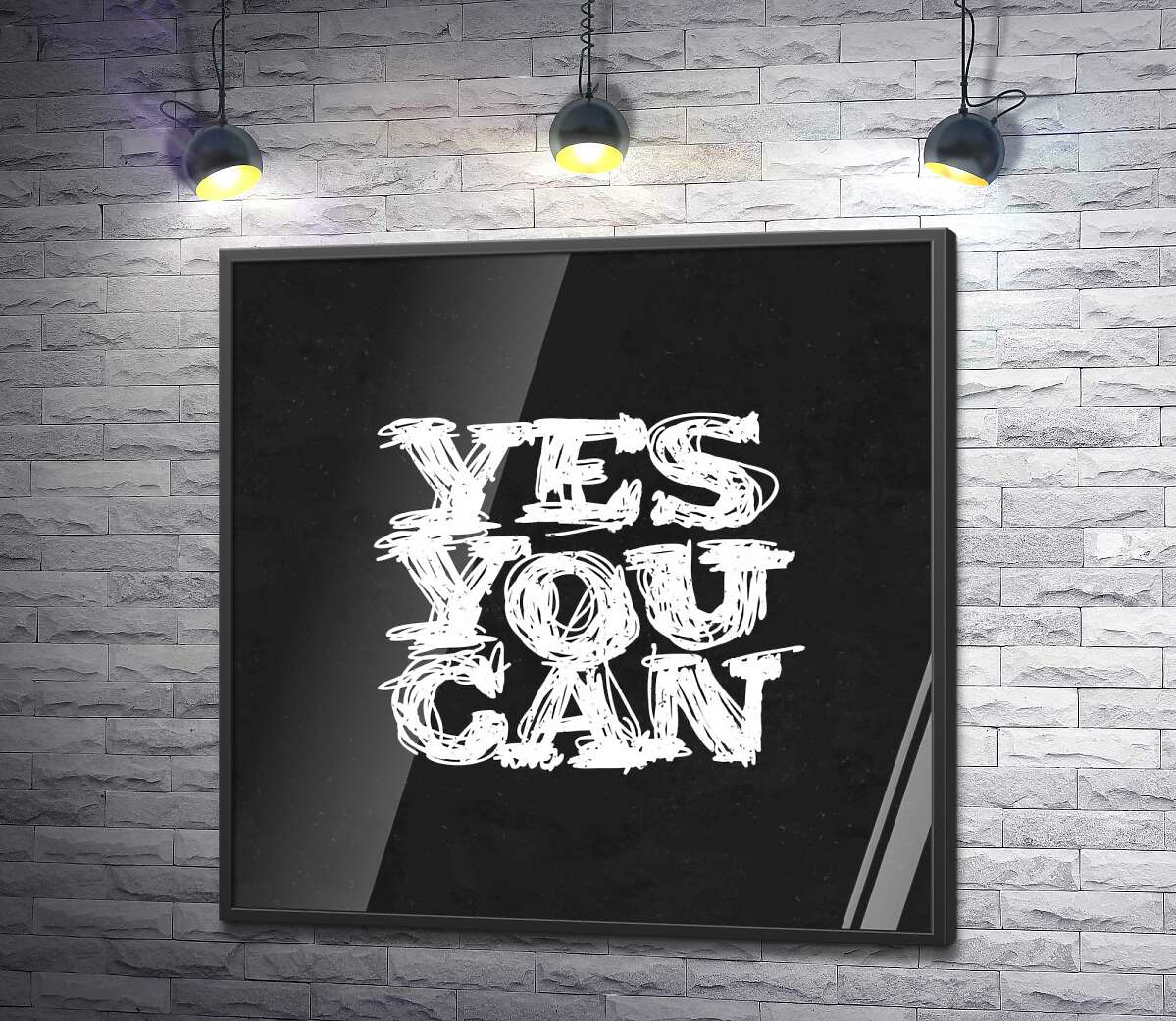 постер Чорний фон виділяє білу фразу "yes you can"