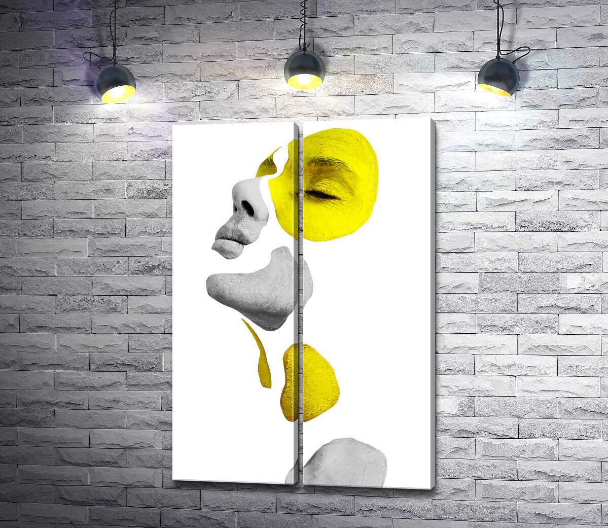 модульная картина Наслаждение в желто-серых акцентах лица девушки