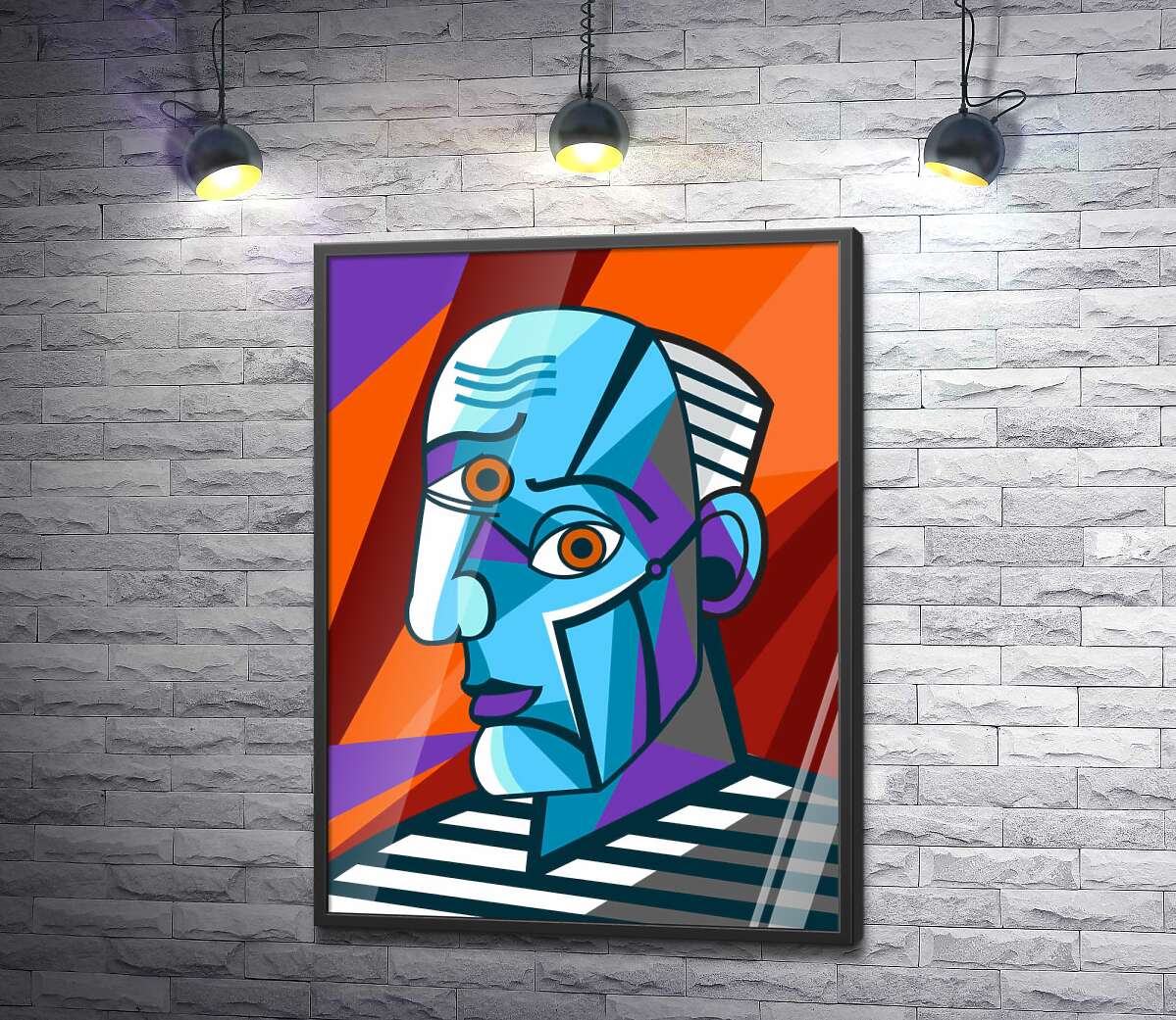 постер Холодні відтінки кубічного портрету чоловіка