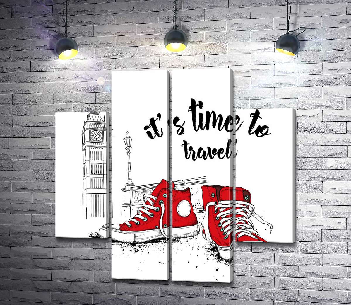 модульная картина Красные кеды рядом с Биг Беном и надписью "it's time to travel" (Модуль №20)