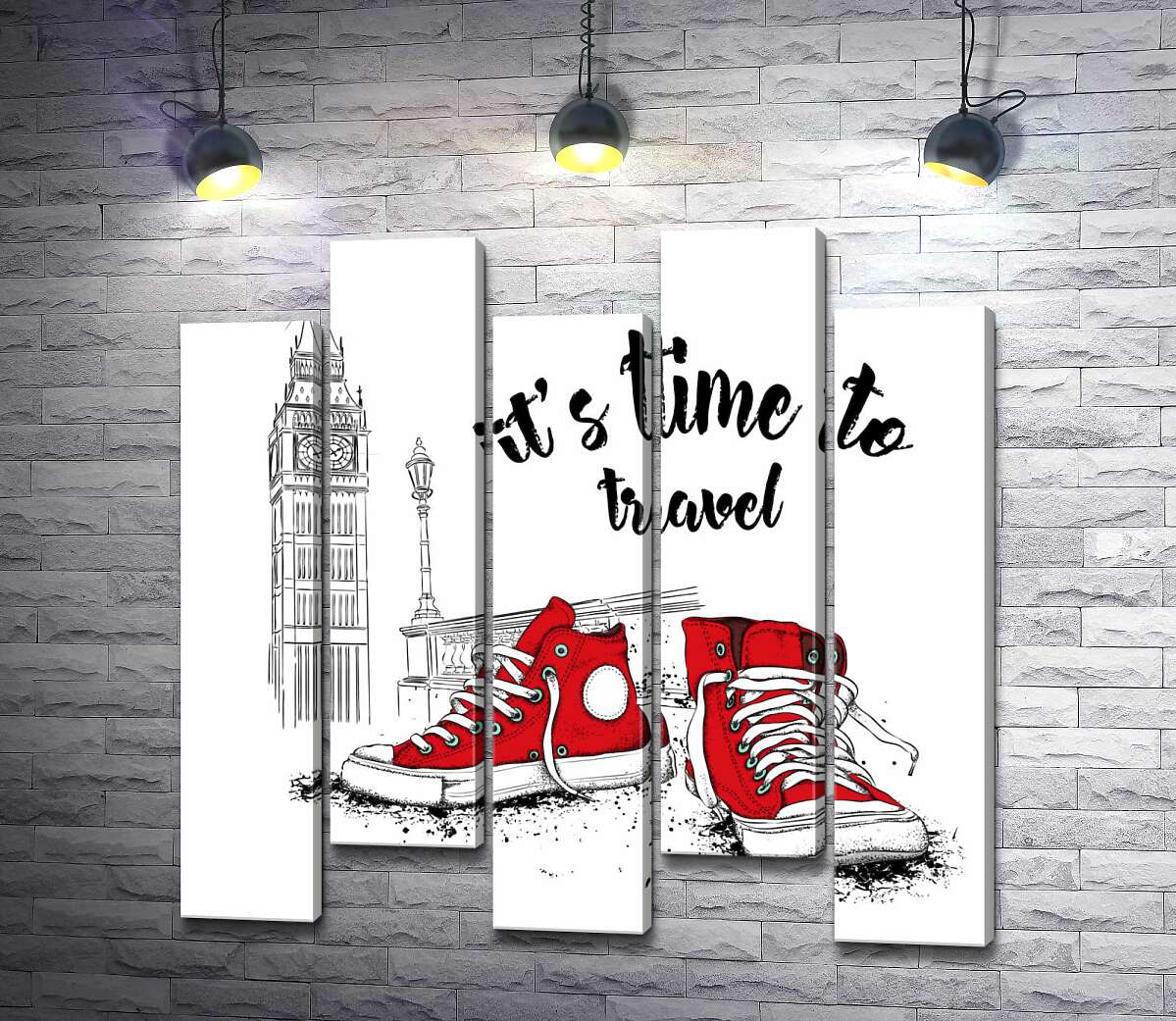 модульная картина Красные кеды рядом с Биг Беном и надписью "it's time to travel" (Модуль №30)