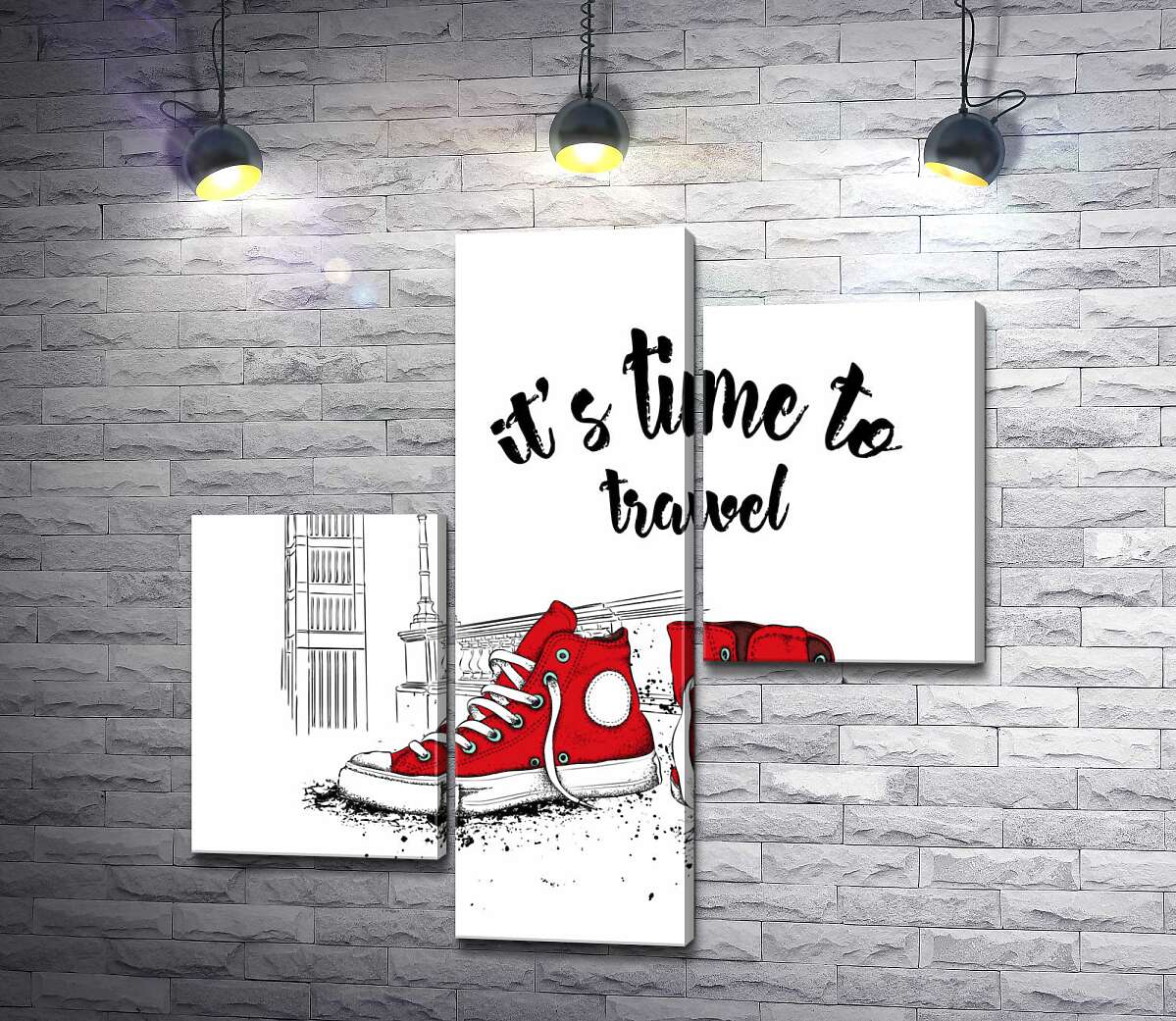 модульна картина Червоні кеди поряд з Біг Беном та написом "it's time to travel" (Модуль №12)