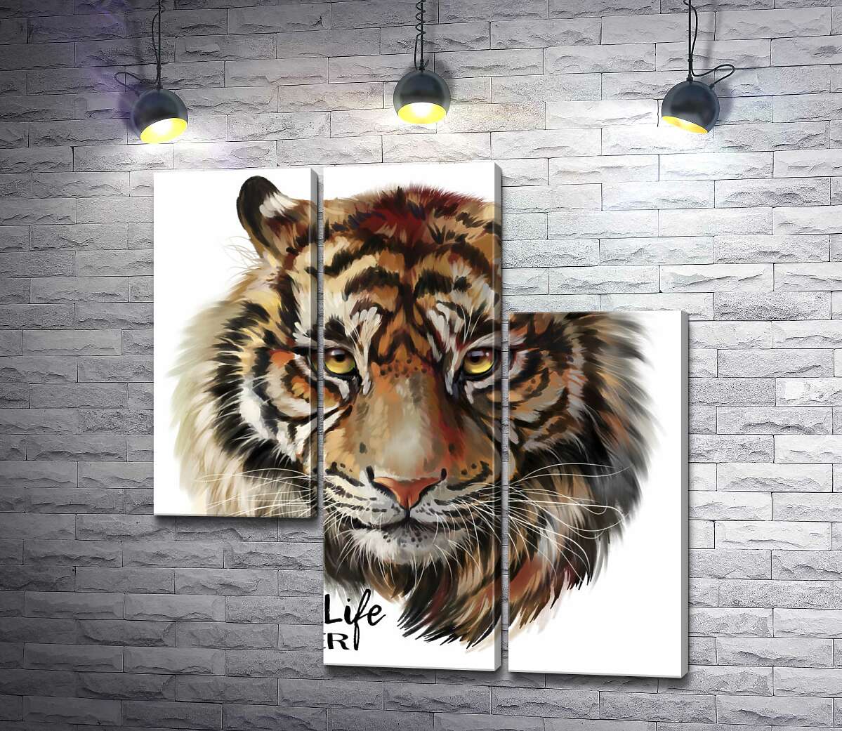 модульная картина Пронзительный взгляд тигра рядом с надписью "wildlife tiger" (Модуль №13)