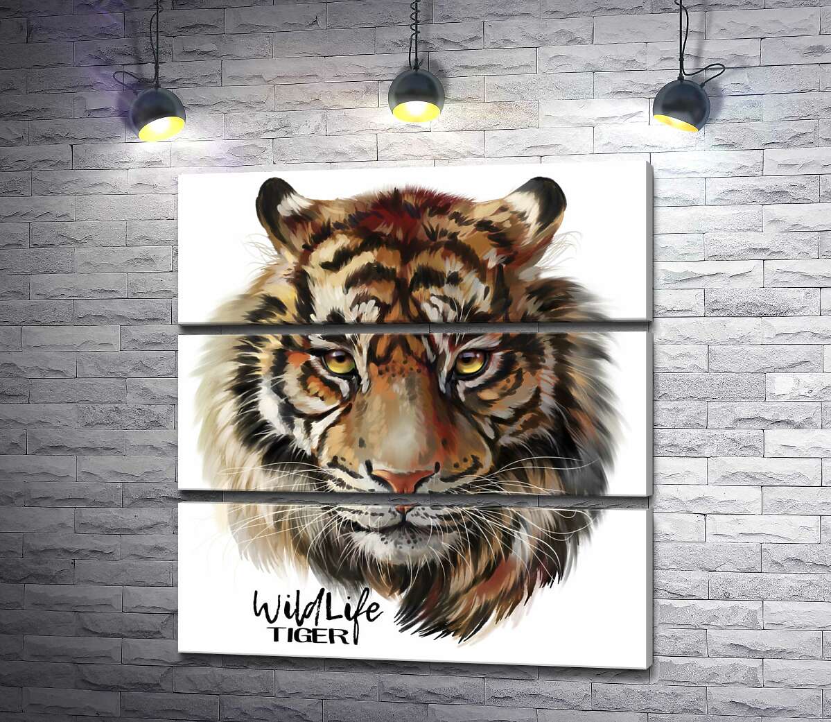 модульна картина Пронизливий погляд тигра поряд з написом "wild life tiger" (Модуль №15)