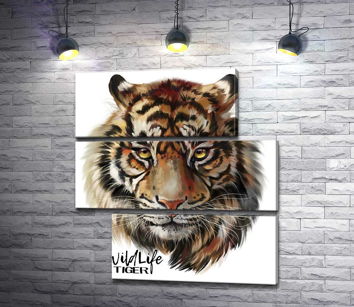 модульная картина Пронзительный взгляд тигра рядом с надписью "wildlife tiger" (Модуль №16)