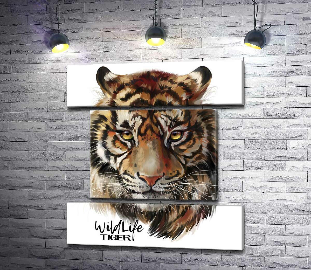 модульная картина Пронзительный взгляд тигра рядом с надписью "wildlife tiger" (Модуль №18)