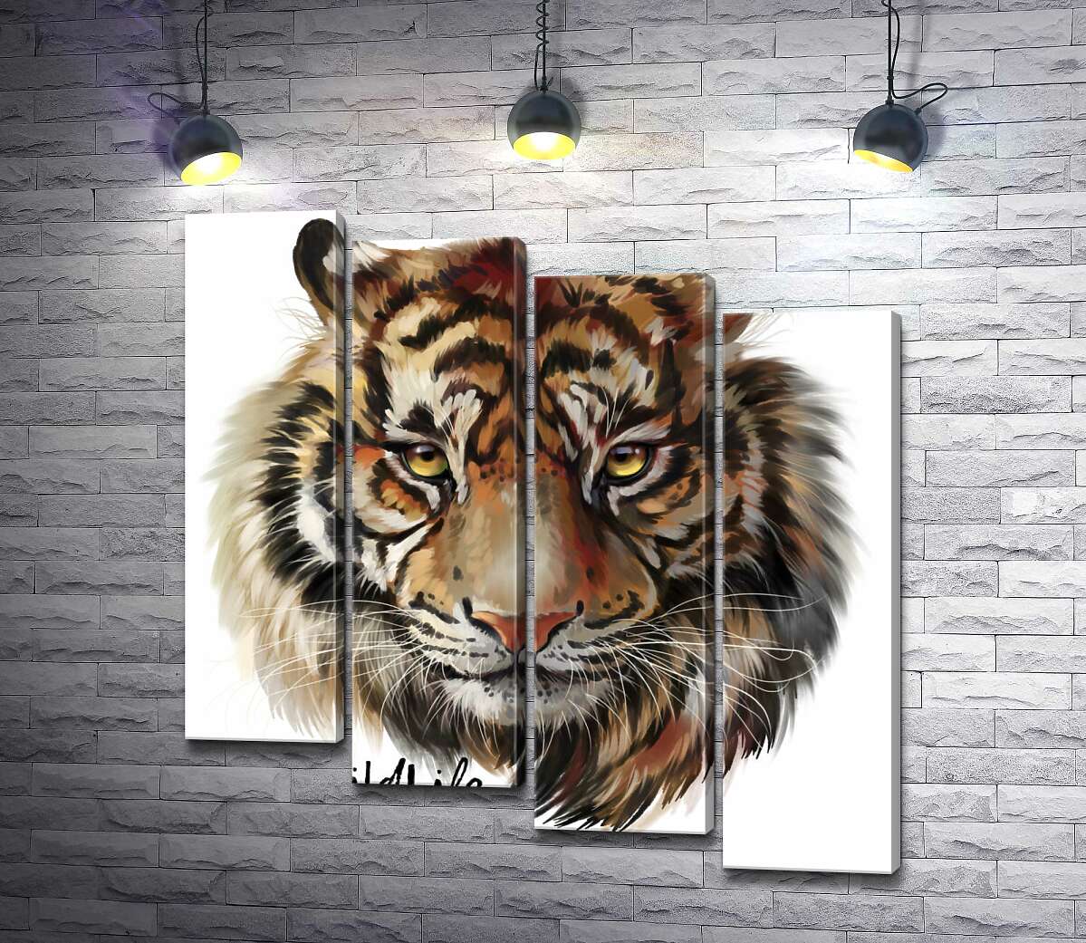 модульна картина Пронизливий погляд тигра поряд з написом "wild life tiger" (Модуль №19)