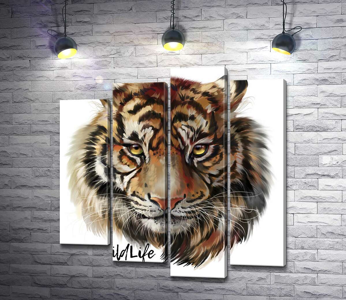 модульна картина Пронизливий погляд тигра поряд з написом "wild life tiger" (Модуль №3)