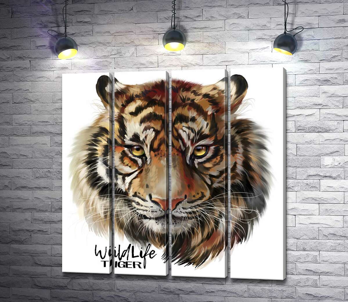 модульна картина Пронизливий погляд тигра поряд з написом "wild life tiger" (Модуль №24)