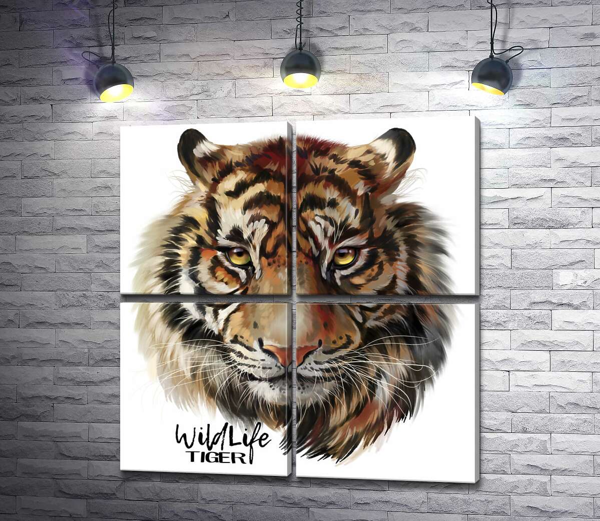 модульна картина Пронизливий погляд тигра поряд з написом "wild life tiger" (Модуль №25)