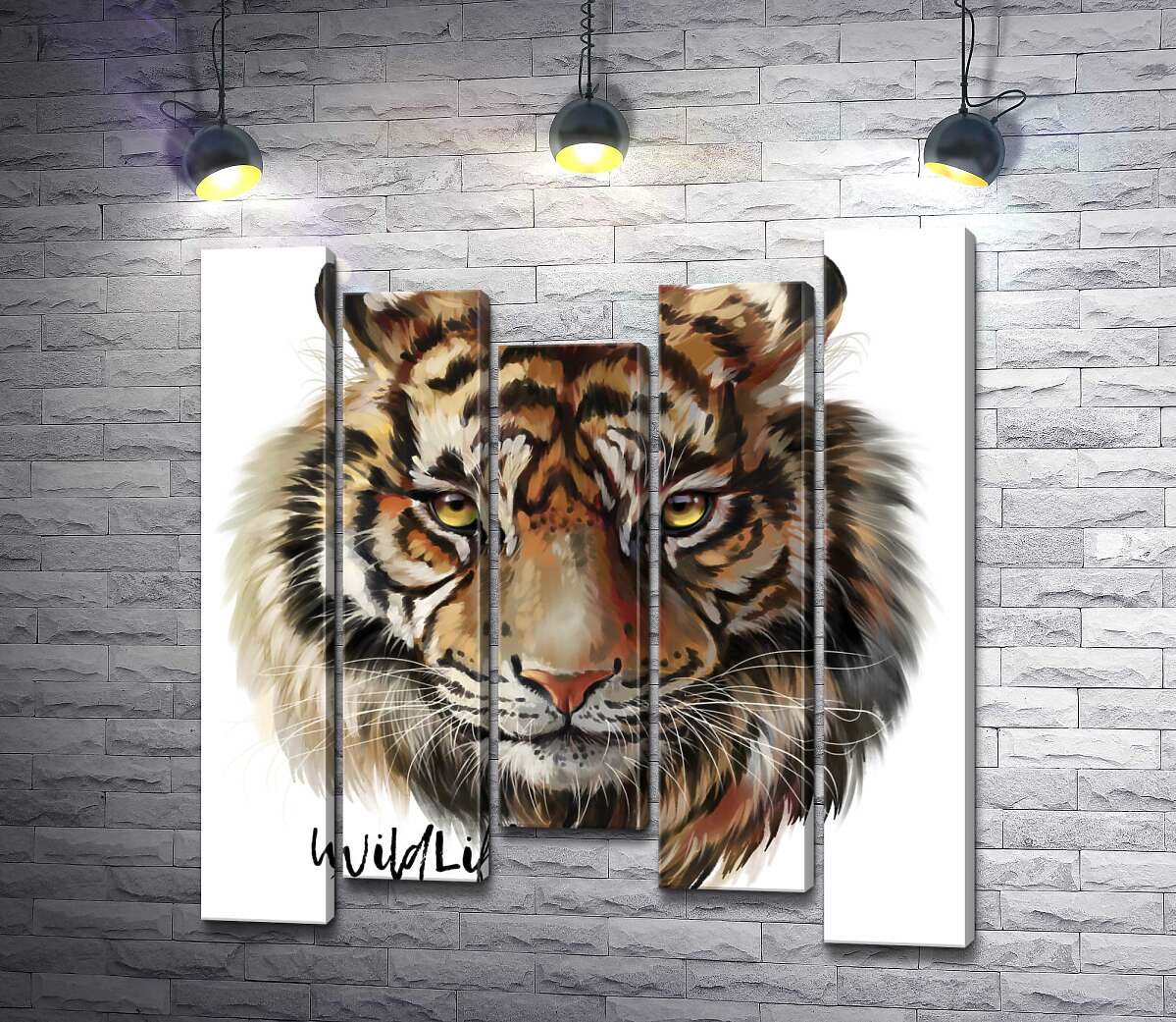 модульная картина Пронзительный взгляд тигра рядом с надписью "wildlife tiger" (Модуль №27)